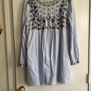 Zara TRF Collection Size Small Blue & White Stripe Embroidered Tunic Dress